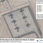 فرود ۶ فروند هواپیمای بمب افکن غول پیکر B-52 در پایگاه العدید قطر